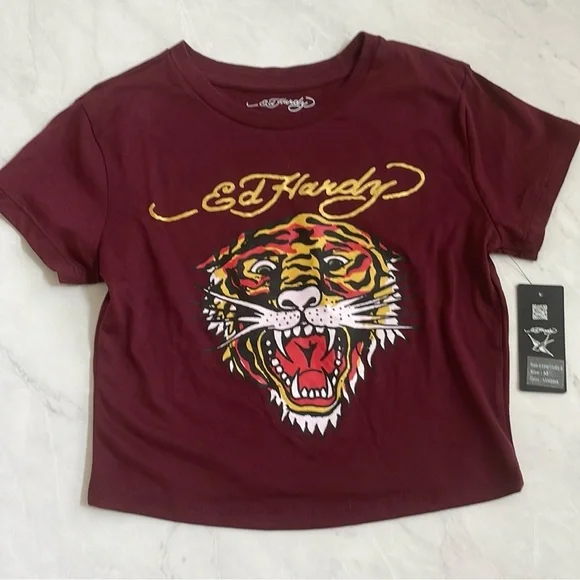 Ed Hardy Tops Nwt Ed Hardy Tiger Baby Tee Crop Top Poshmark